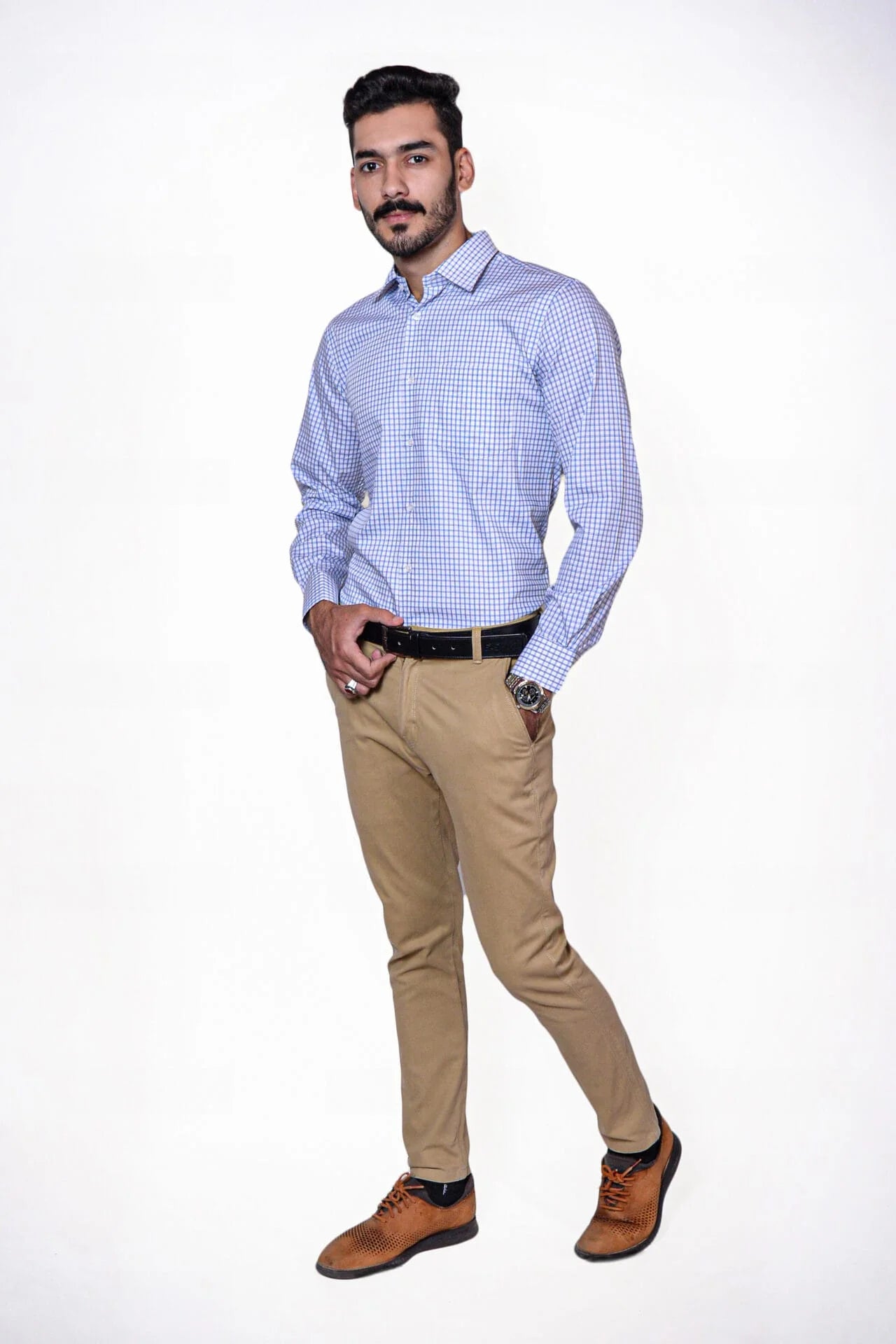 Firdous Blue & White Check Menβs Formal Shirt Cotton